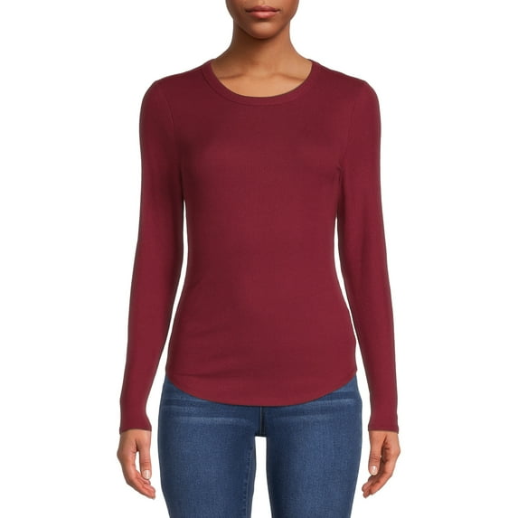 No Boundaries Juniors' Crew Ribbed Long Sleeve Tee