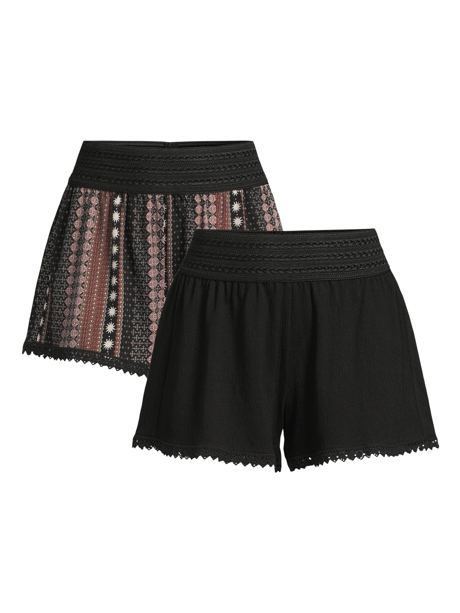 No Boundaries Crochet Trim Shorts 2 Pack Women s and Women s Plus