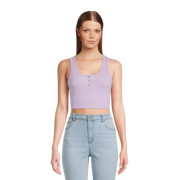 No Boundaries Crop Henley Tank Top, Women's and Women's Plus