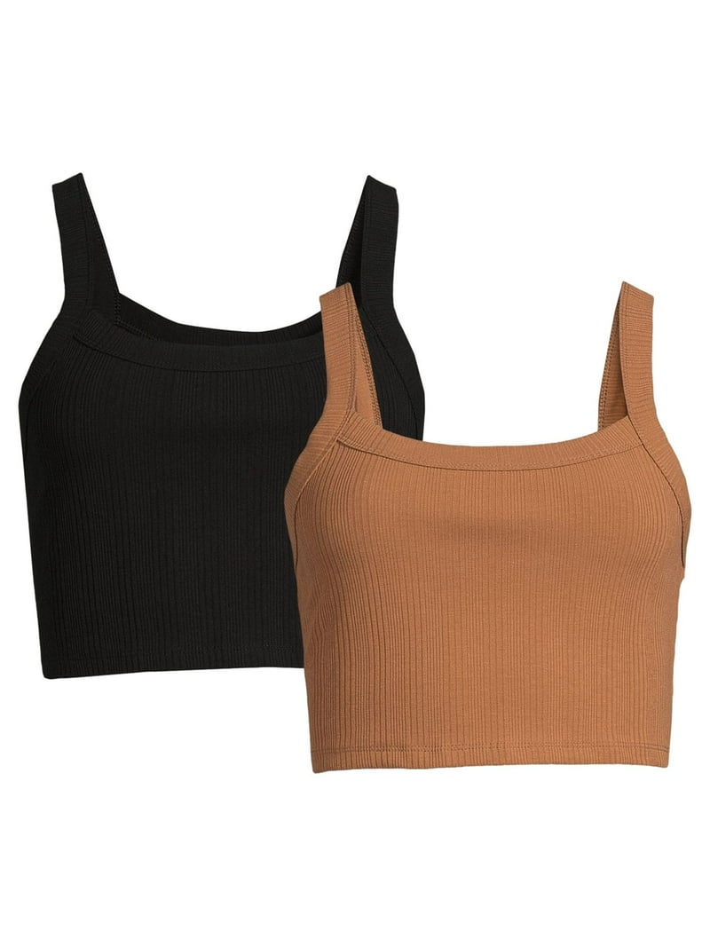 No Boundaries Juniors Crop Rib Tank Top 2-Pack, Comfortable