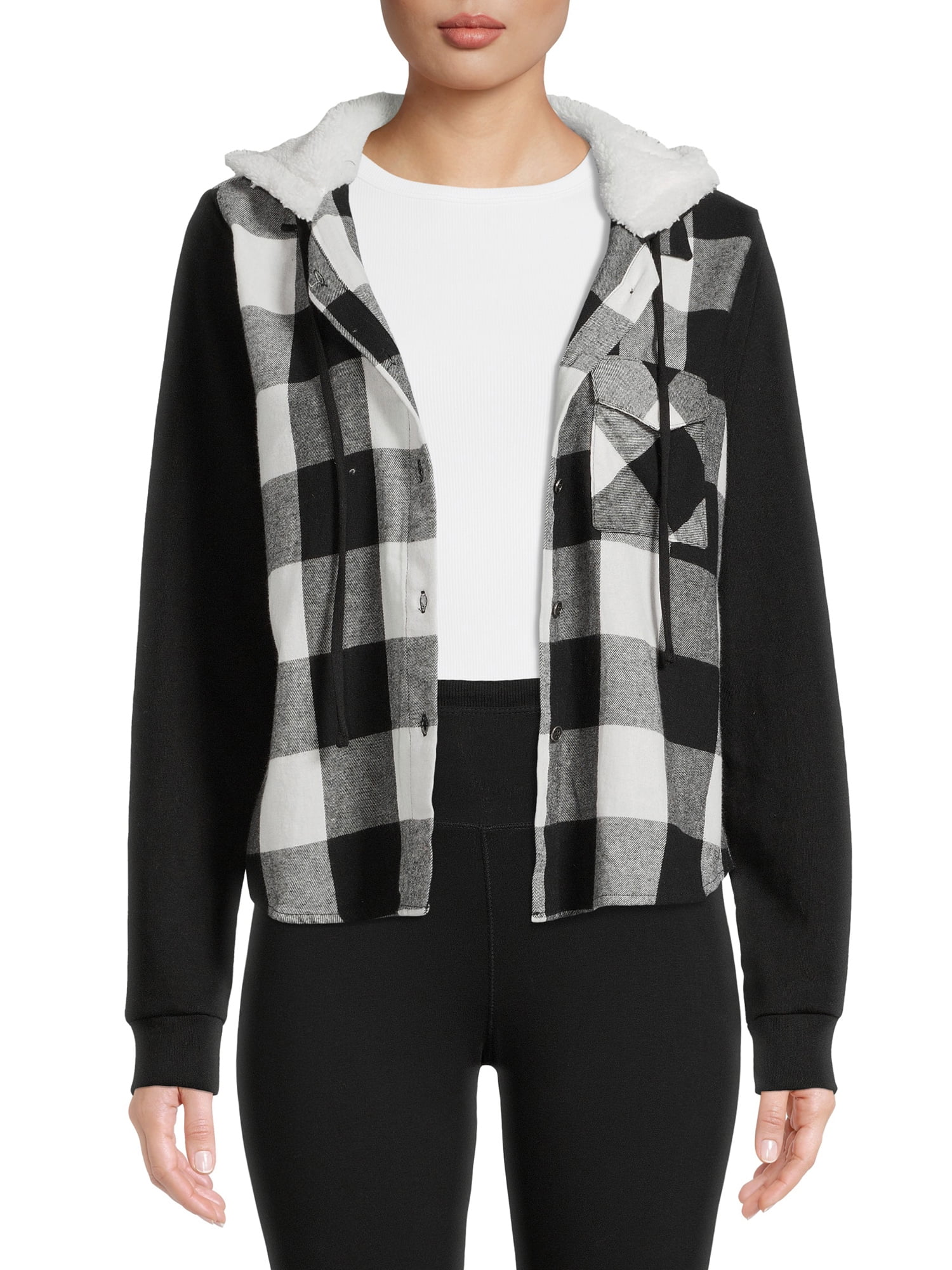 No Boundaries Juniors Cropped Flannel Hoodie