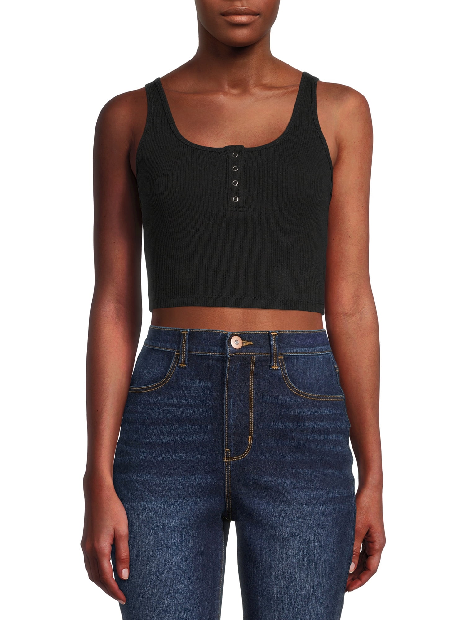 No Boundaries Juniors' Cropped Henley Tank Top