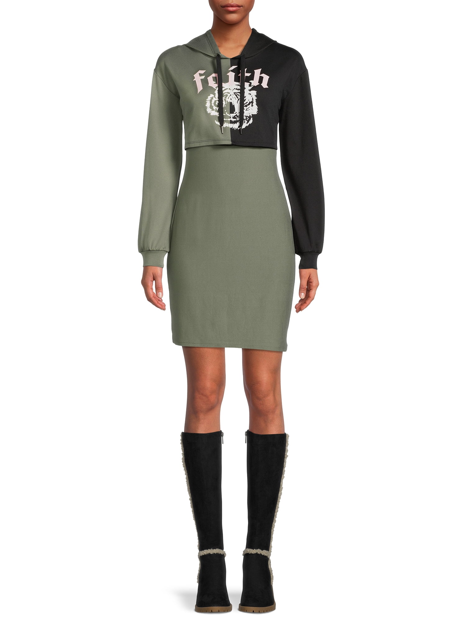 No Boundaries Juniors Cropped Hoodie and Dress Set 2 Piece