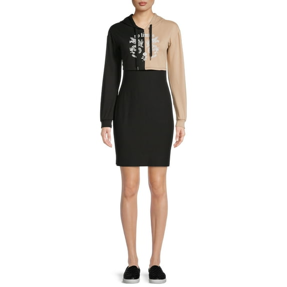 No Boundaries Juniors' Cropped Hoodie and Dress Set, 2-Piece