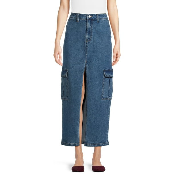 No Boundaries Juniors Denim Cargo Maxi Skirt, Sizes 121