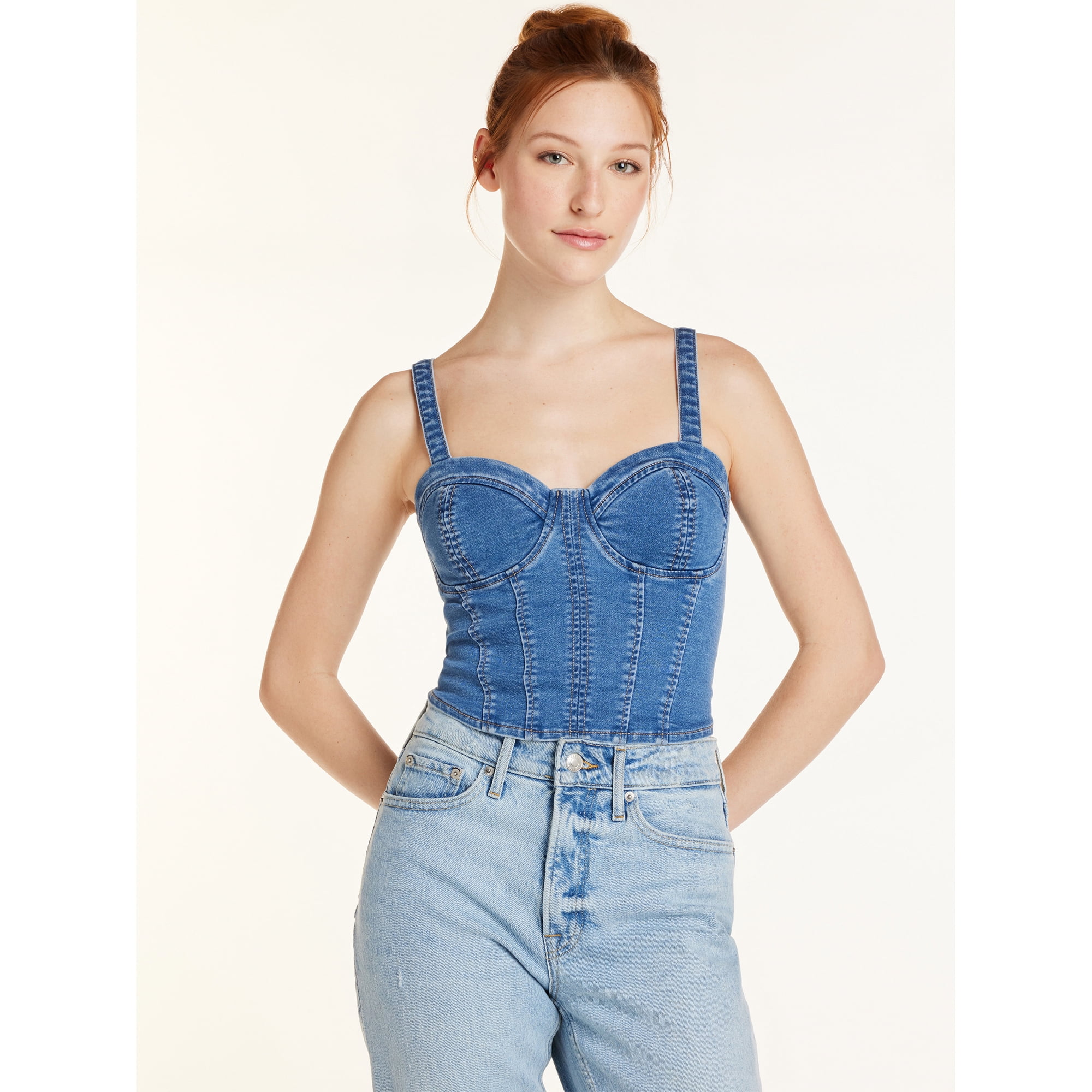 No Boundaries Denim Corset Top, Women's and Women's Plus