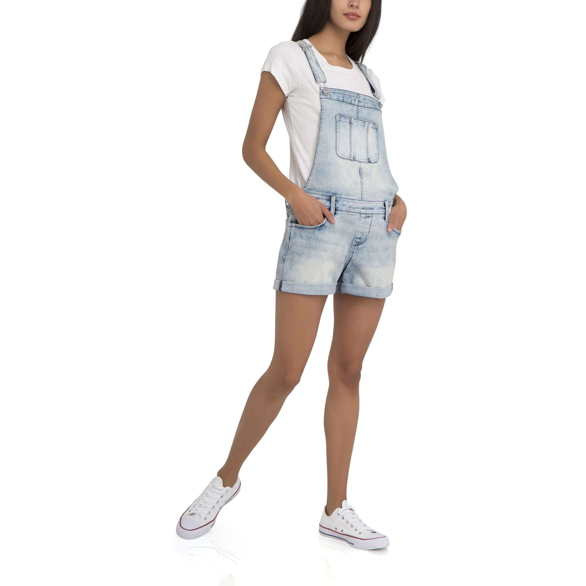 No Boundaries Juniors Denim Cuffed Shortall