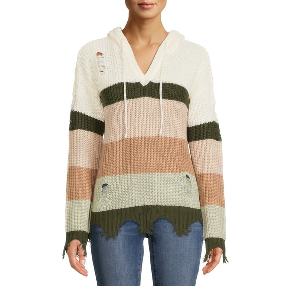 No Boundaries’ Juniors’ Destructed Colorblocked Hoodie