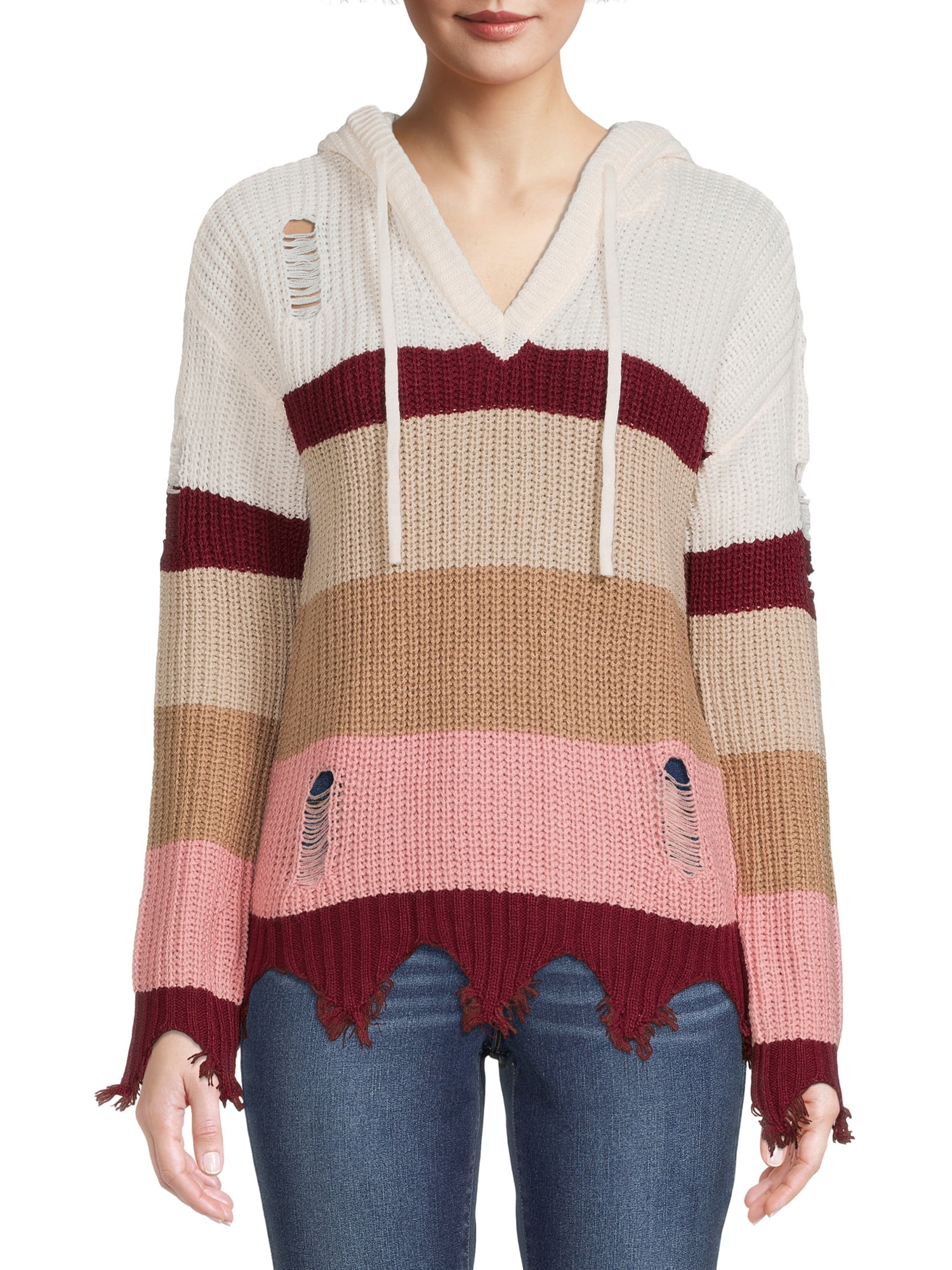 No Boundaries’ Juniors’ Destructed Colorblocked Hoodie