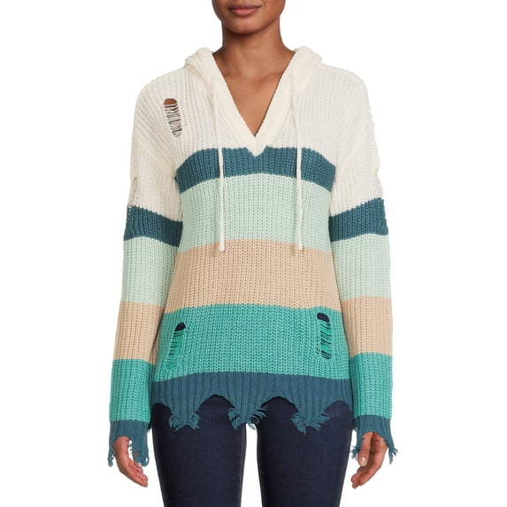 No Boundaries’ Juniors’ Destructed Colorblocked Hoodie
