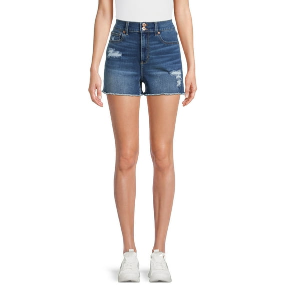No Boundaries Juniors Destructed Denim Curvy Shorts