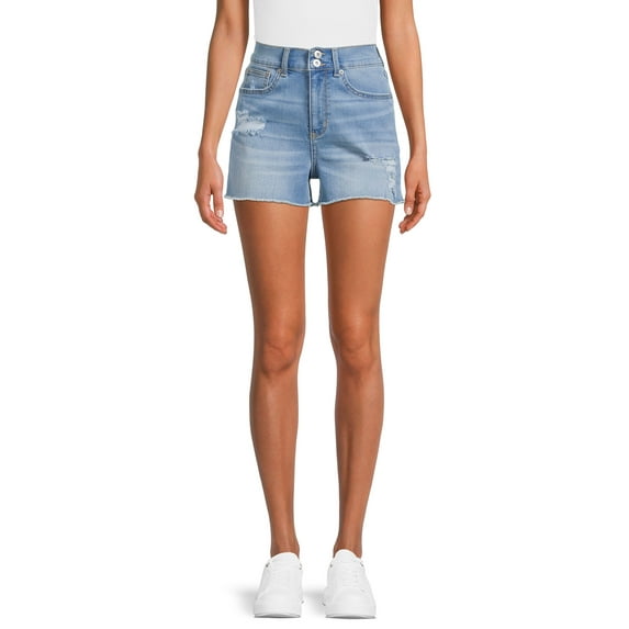 No Boundaries Juniors Destructed Denim Curvy Shorts
