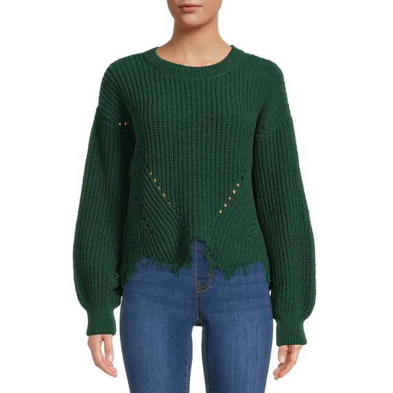 No Boundaries Juniors' Distressed Chenille Pullover Top