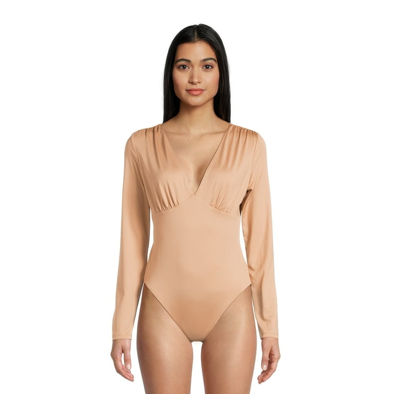 No Boundaries Juniors' Double Layer Bodysuit with Long Sleeves, Sizes XS-3XL  
