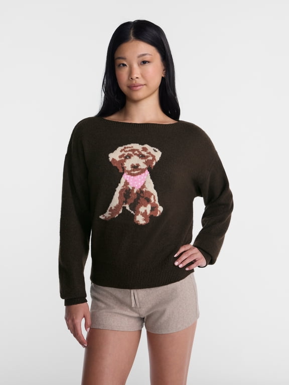 Dropped Shoulder Boat Neck Pullover Sweater, Women’s & Women’s Plus XXS-4X