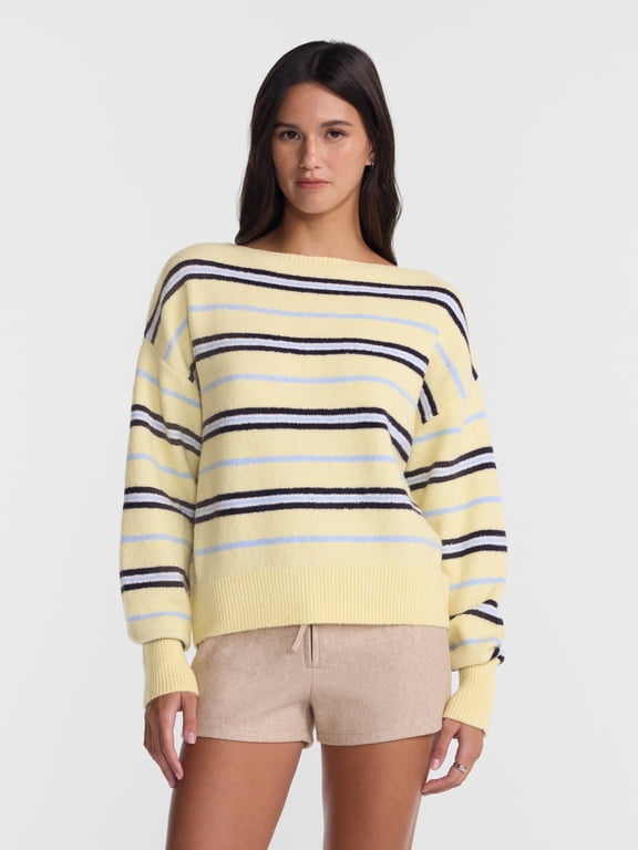 Dropped Shoulder Boat Neck Pullover Sweater, Women’s & Women’s Plus XXS-4X