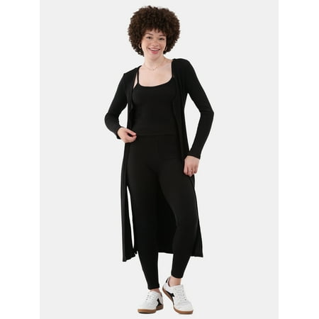 No Boundaries Duster Cardigan, Cami, and Leggings Set, 3-Piece, Women's