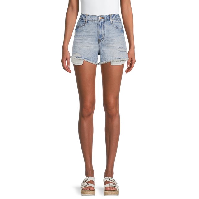 No Boundaries Juniors' Elastic Back Denim Shorts