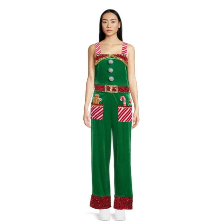 No Boundaries Juniors Elf Christmas Jumpsuit, Sizes XS-3XL
