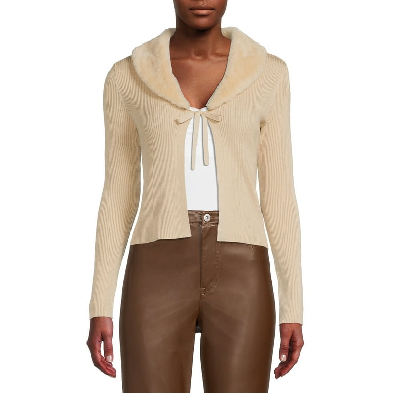 No Boundaries Juniors Faux Fur Collar Cardigan Sweater Walmart
