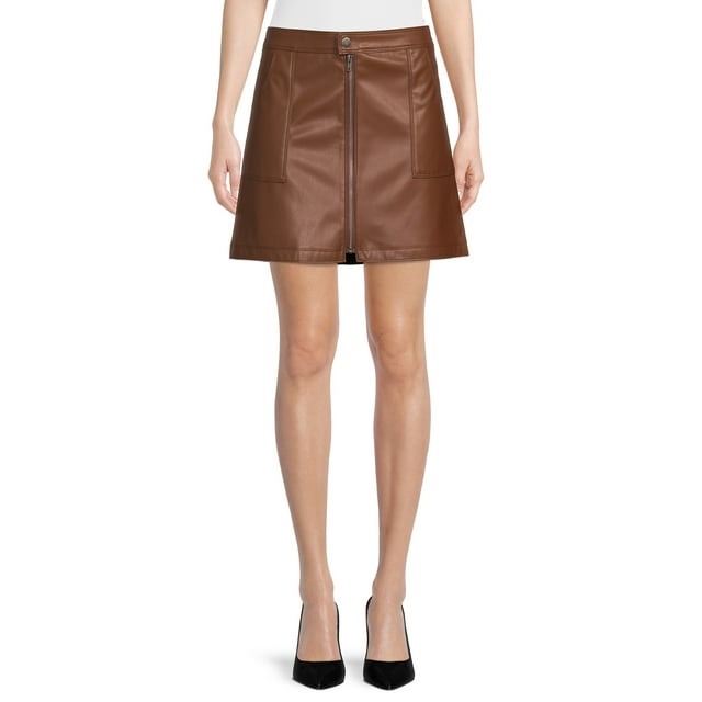 No Boundaries Juniors Faux Leather Zip Front Skirt