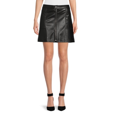 No Boundaries Juniors Faux Leather Zip Front Skirt