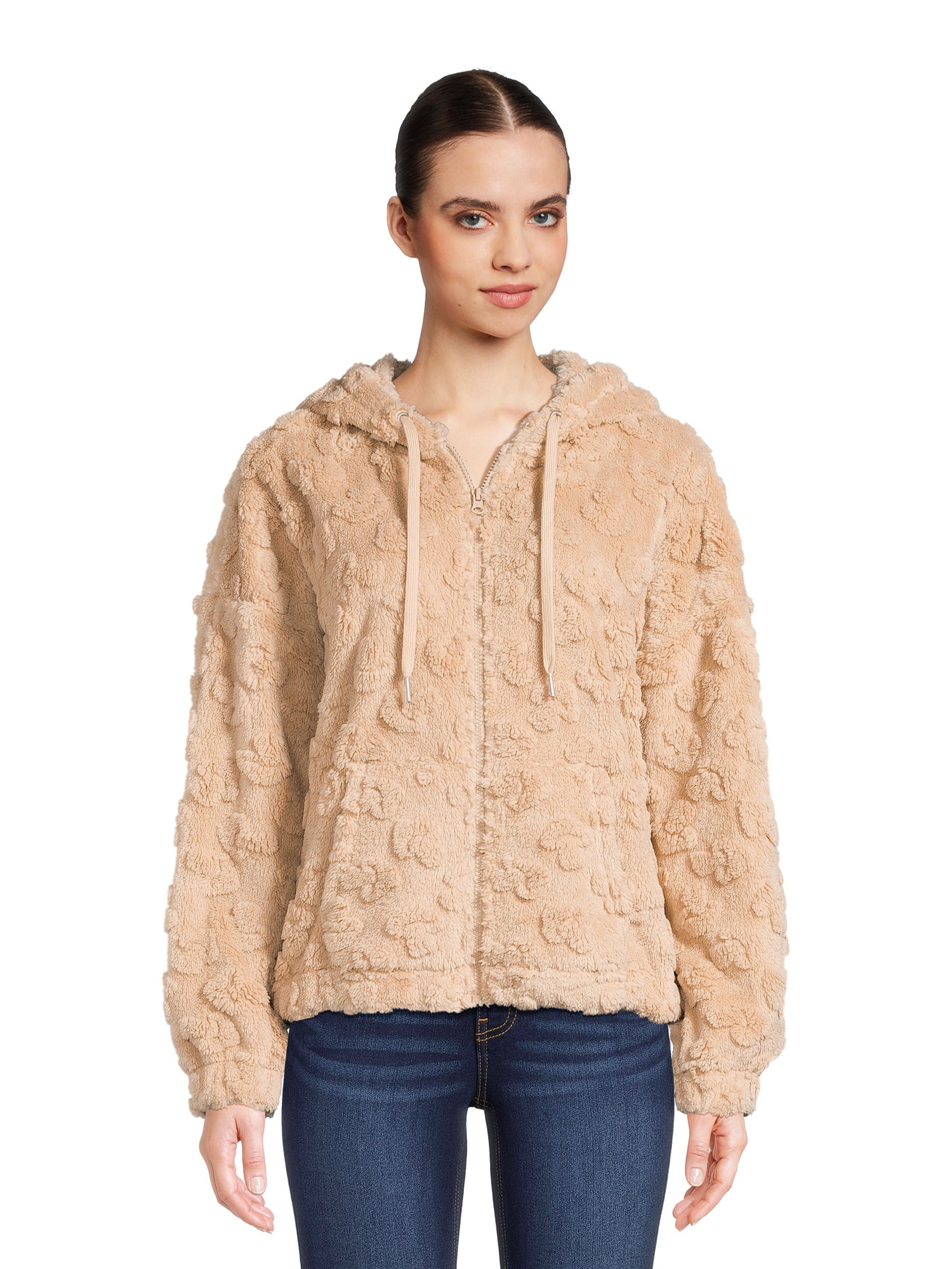 No Boundaries Juniors Faux Sherpa Hoodie Sizes XS 3XL Walmart