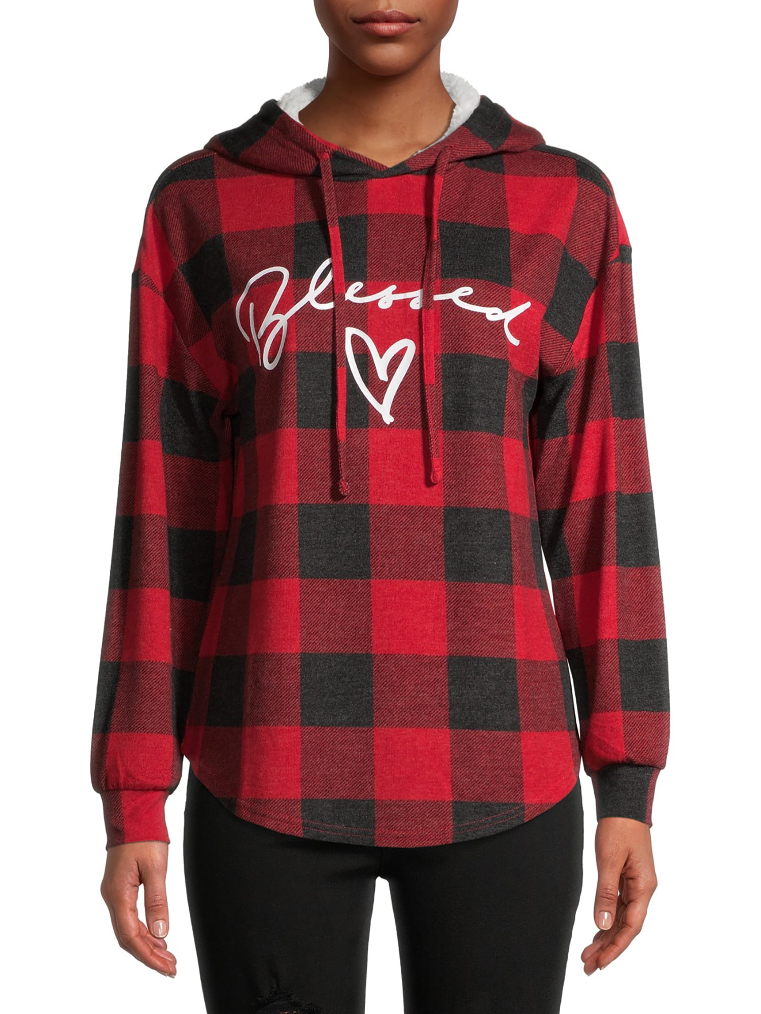No Boundaries Juniors Faux Sherpa Lined Hoodie Flannel & Printed Graphic  Shirt