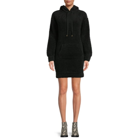 No Boundaries Juniors’ Faux Sherpa Tunic Hoodie Dress