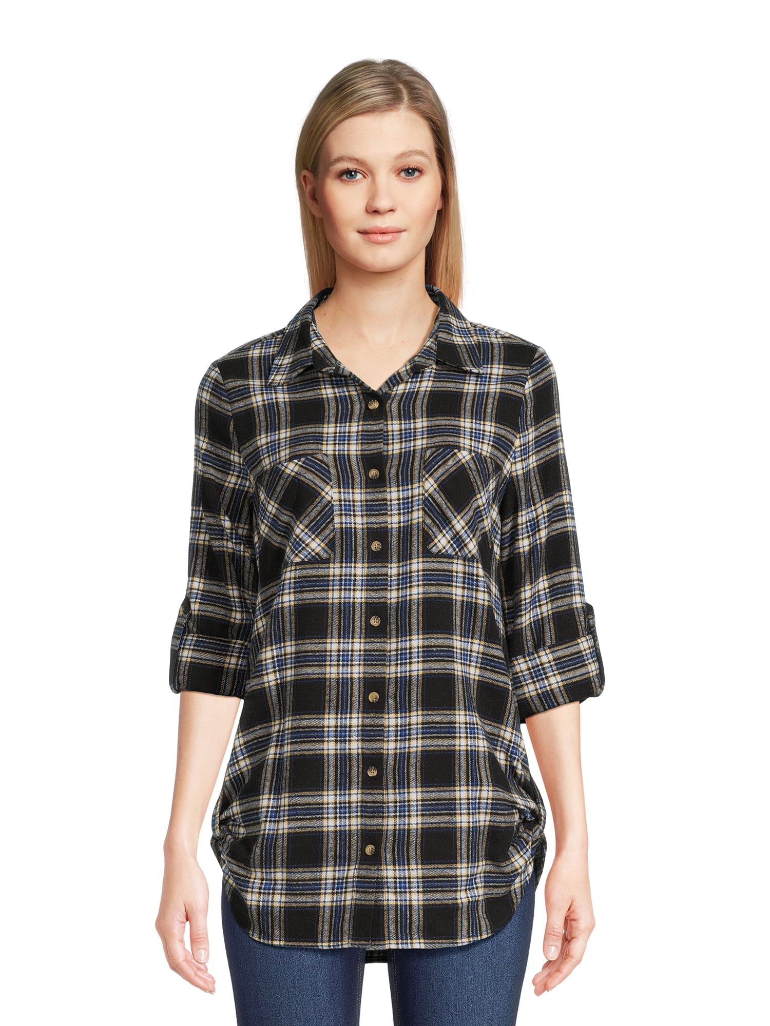 No Boundaries Juniors Flannel Shirt with Side Tabs, Sizes XS-XXXL ...