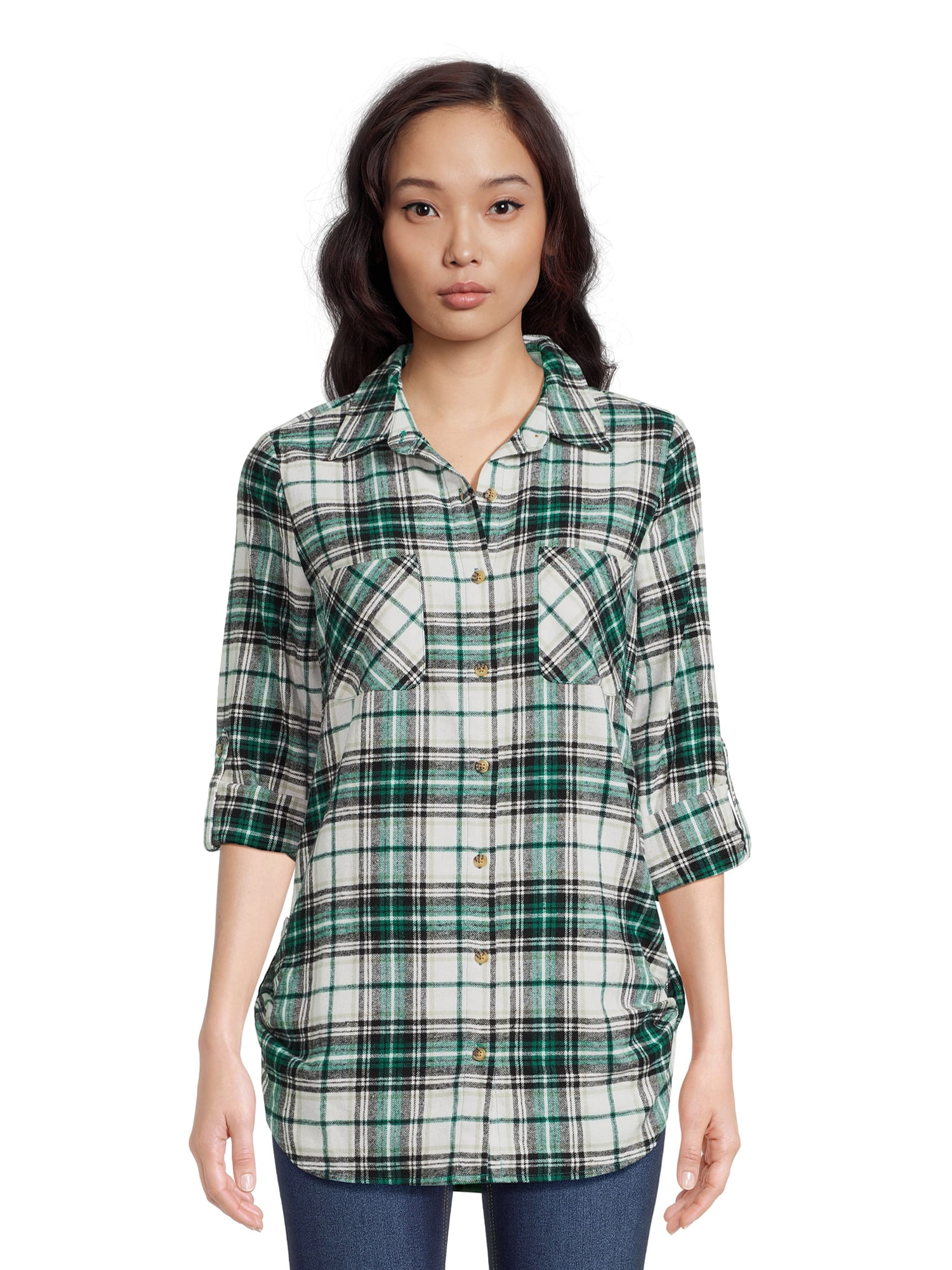 No Boundaries Juniors Flannel Shirt with Side Tabs, Sizes XS-XXXL ...