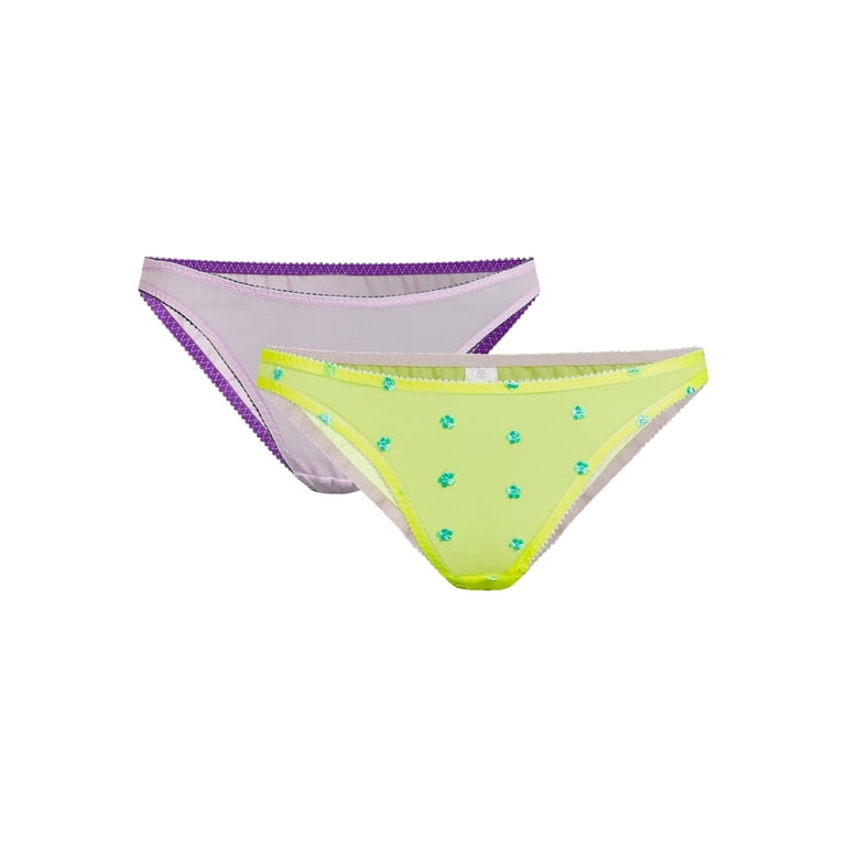 No Boundaries Juniors Floral Embroidered Mesh Bikini Panties, 2-Pack, Sizes  XS-XXXL