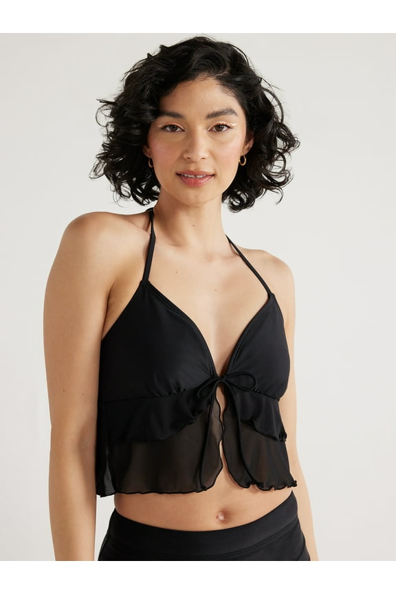 Women's Flyaway Mesh Halter Tankini Swim Tops, Sizes XXS-XXL