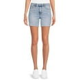 thumbnail image 1 of No Boundaries Juniors Frayed Hem Denim Bermuda Shorts, 1 of 5