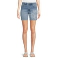 thumbnail image 1 of No Boundaries Juniors Frayed Hem Denim Bermuda Shorts, 1 of 5