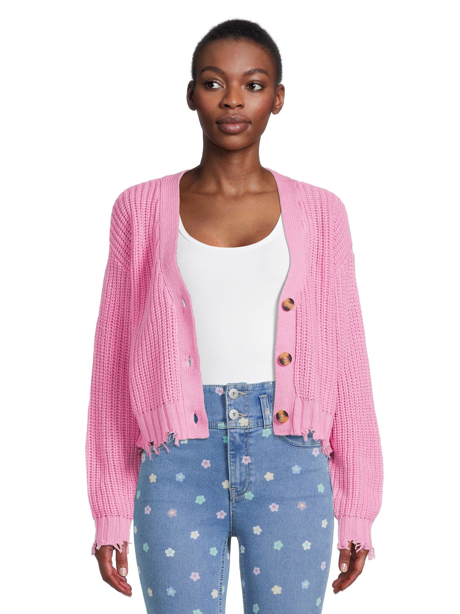 No Boundaries Juniors Frayed V Neck Cardigan Midweight Walmart