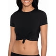 thumbnail image 1 of No Boundaries Juniors' Front Knot Crop Solid Swim Tee, 1 of 3