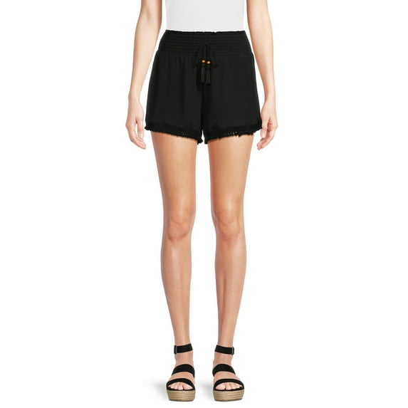 No Boundaries Juniors Gauze Shorts with Crochet Trim