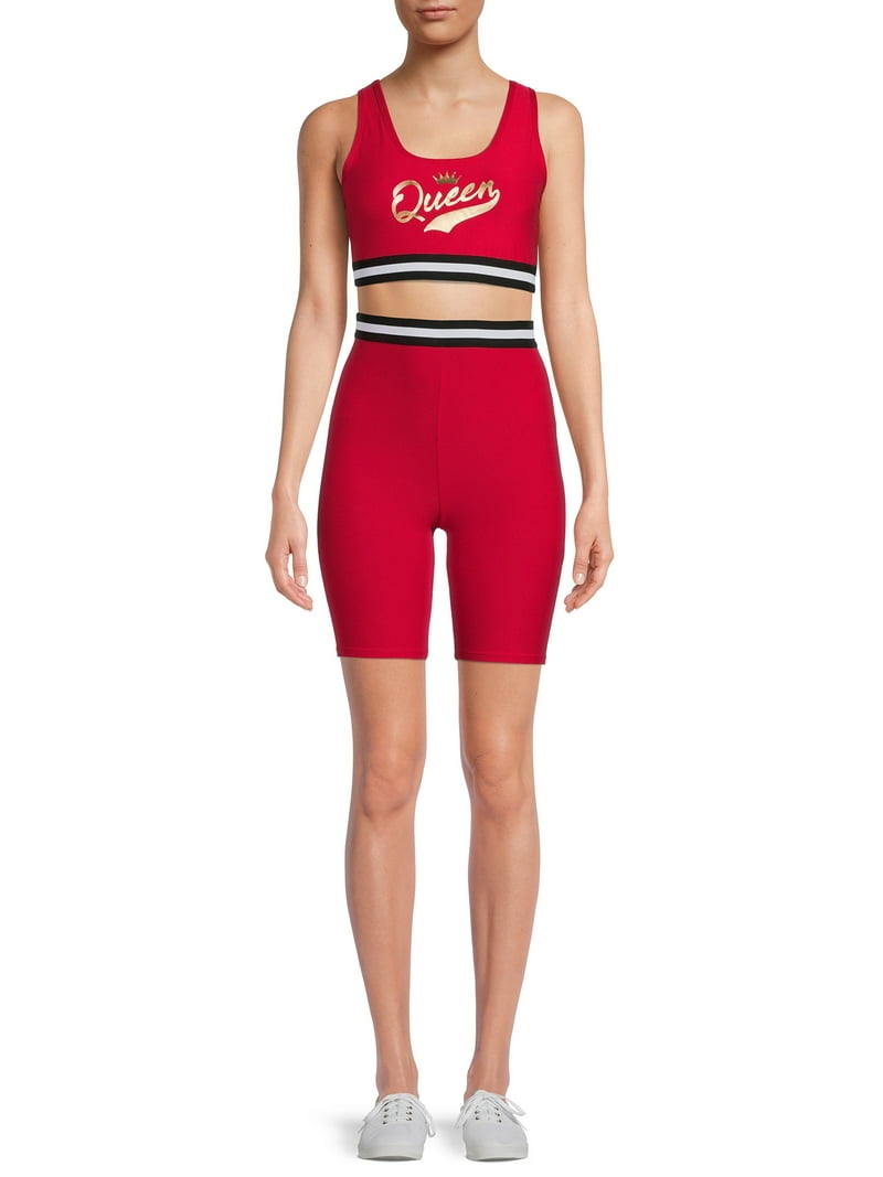 No Boundaries Juniors Active Sports Bra and Biker Shorts Set