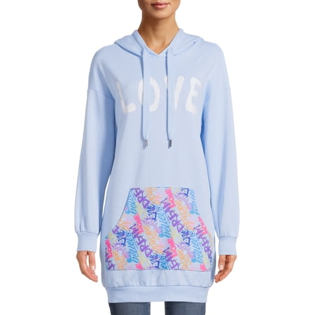 No Boundaries Juniors’ Graphic Tunic Hoodie