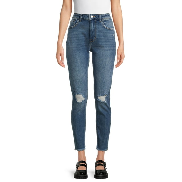 No Boundaries Juniors High Rise Mom Jeans, 27.5