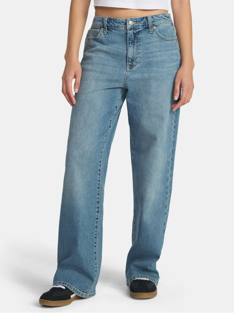 No Boundaries High Rise Baggy Wide Leg Jeans, 32'' Inseam, Women's