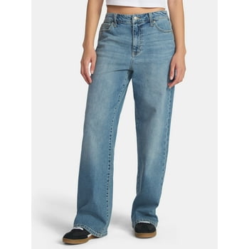 No Boundaries High Rise Baggy Wide Leg Jeans, 32'' Inseam, Women’s and Women's Plus