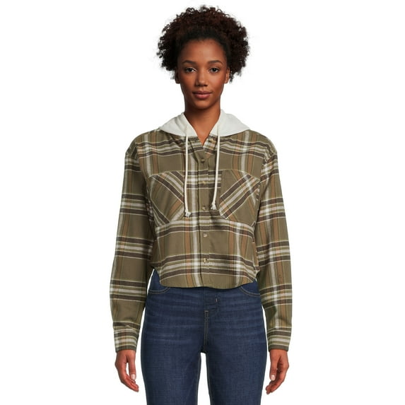 No Boundaries Juniors Hooded Flannel Shirt