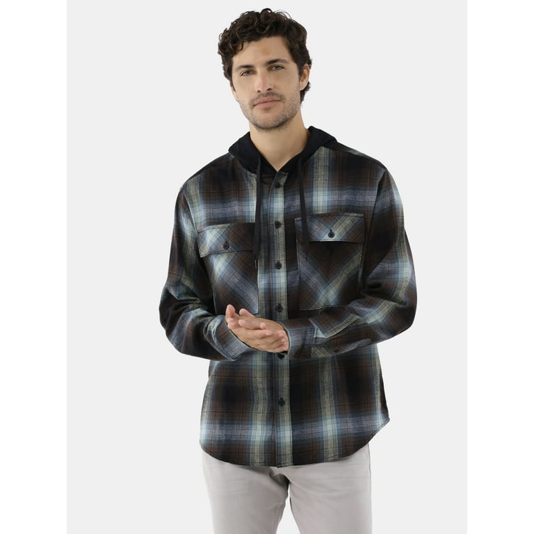 No Boundaries Men's & Big Men's Hooded Long Sleeve Flannel No Boundaries Men's & Big Men's Hooded Long Sleeve Flannel