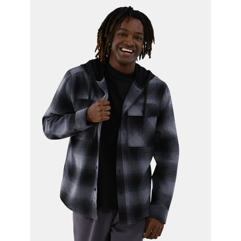 No Boundaries Men s Big Men s Hooded Long Sleeve Flannel Shirt Sizes XS 5XL Walmart