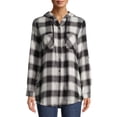 thumbnail image 1 of No Boundaries Juniors' Hooded Plaid Flannel Shirt, 1 of 6