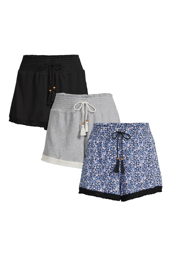 Juniors Knit Gauze Shorts, 3-Pack, Sizes XS-3XL