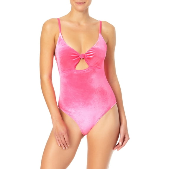 No Boundaries Juniors Knot Front Solid One Piece Swimsuit