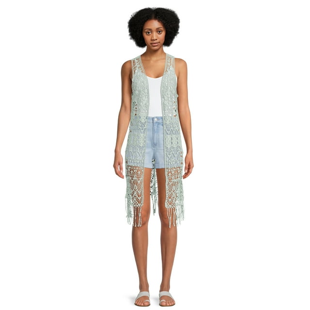 No Boundaries Juniors Lace Crochet Cardigan